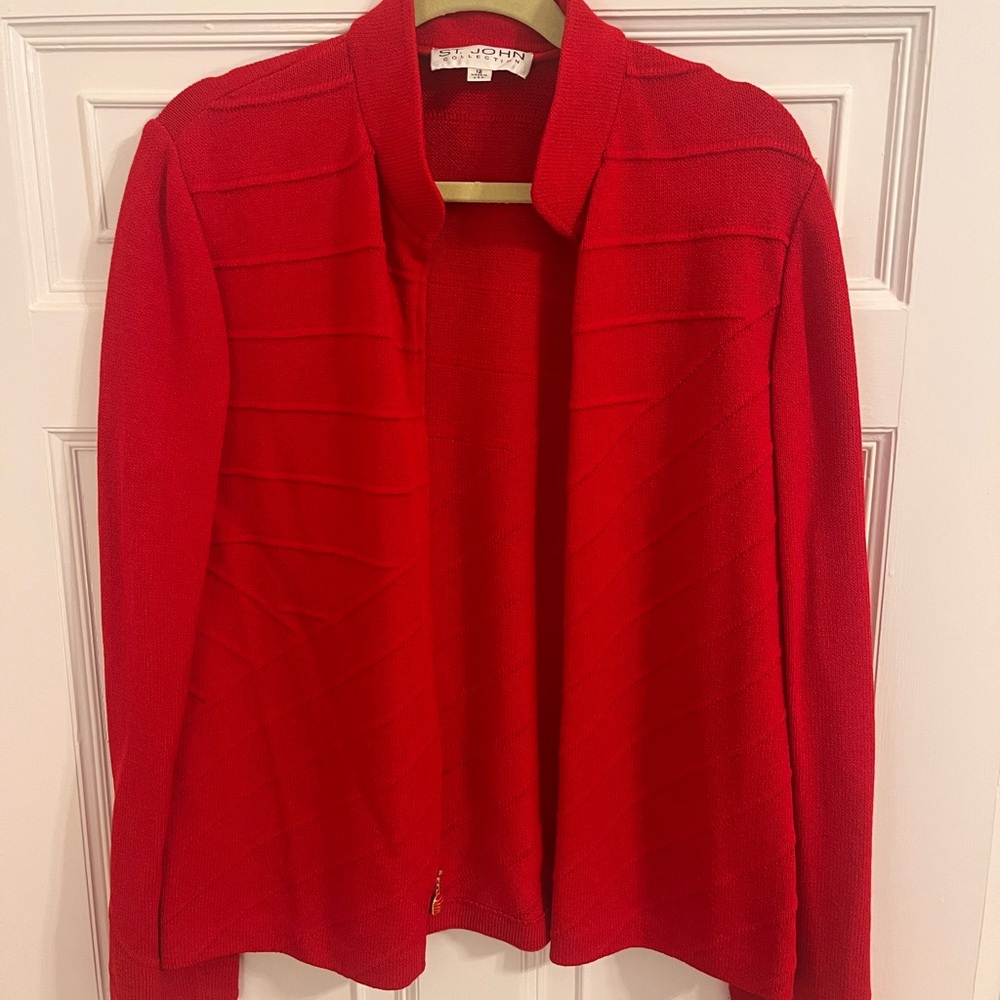 St. John Red Cardigan Sweater Vibrant Long-Sleeved